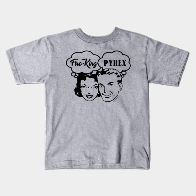 Fire King vs Pyrex Retro Couple Kids T-Shirt by SmokyKitten